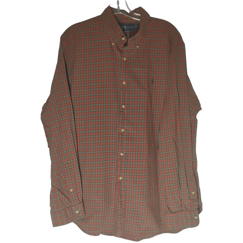 Ralph Lauren‎ Classic Fit Men's XL Green/Red Plaid Button Down Dress Shirt Green